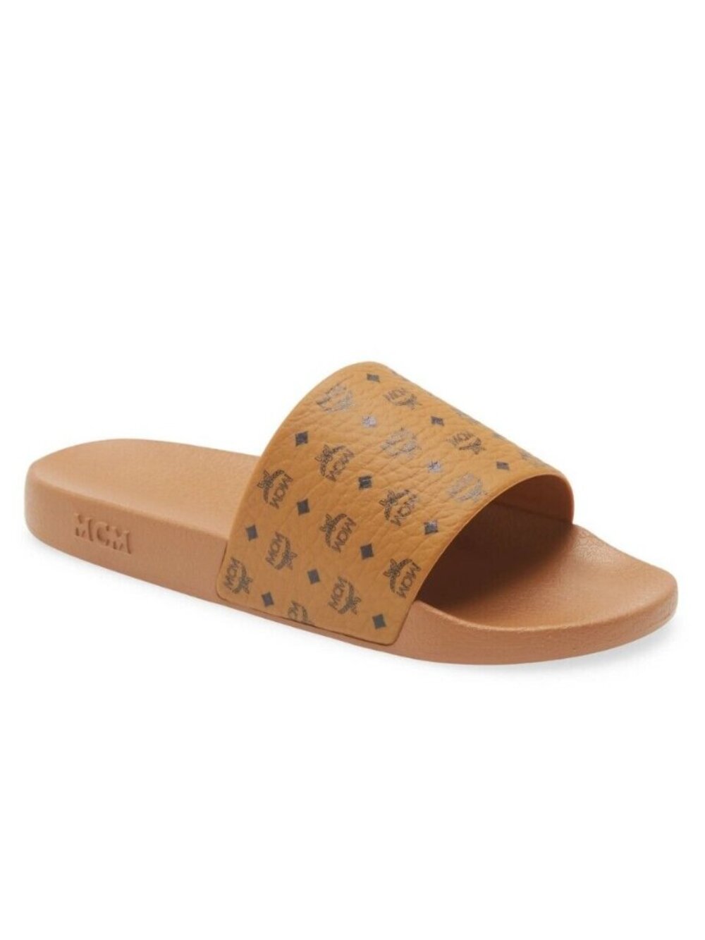 MCM Men's Monogram Print Rubber Slides Sandals in Cognac Size 45 / US 12